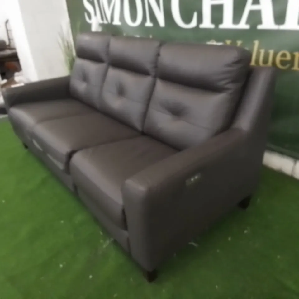 DESIGNER BROWN FAUX LEATHER POWER RECLINING THREE SEATER SOFA