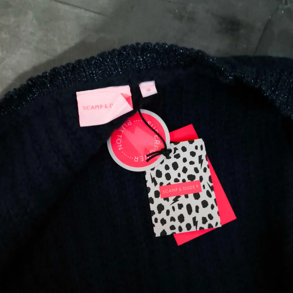 SCAMP & DUDES EDGE TO EDGE CARDIGAN IN NAVY - SIZE 18