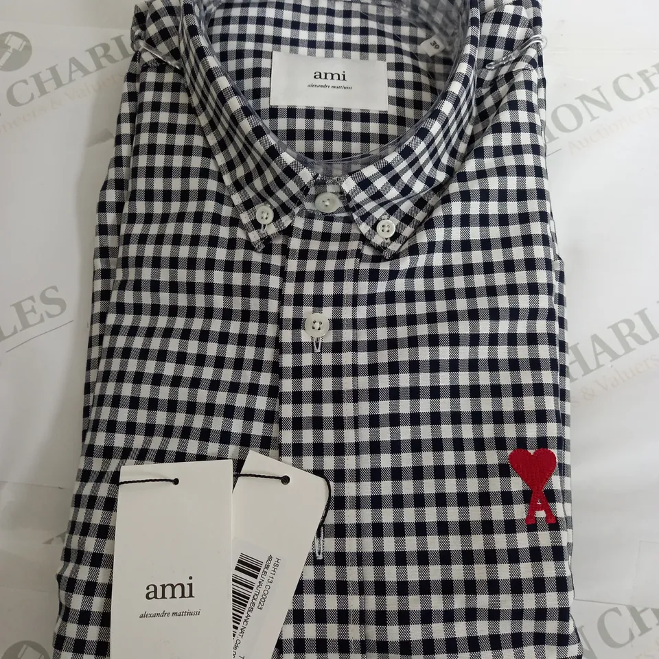 AMI ALEXANDRE MATTIUSSI CHEQUERED SHIRT IN BLACK/WHITE - SIZE 39