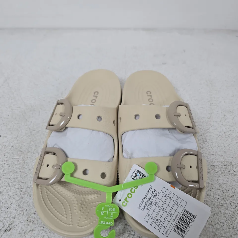 PAIR OF WOMENS CLASSIC CROCS BEIGE TWO-STRAP SANDALS - SIZE UK6