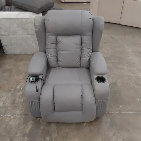 QUALITY DESIGNER ELECTRIC RECLINING UPHOLSTERED GREY FABRIC ARM CHAIR 