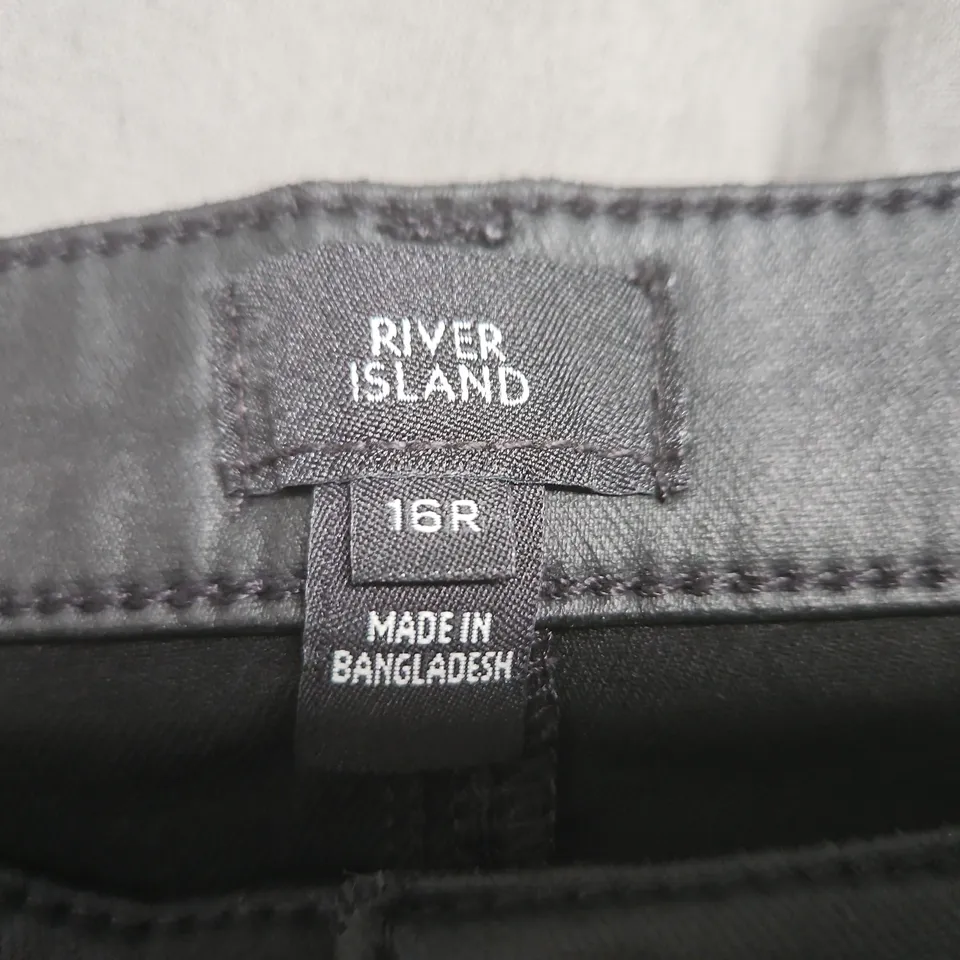 UK 16R RIVER ISLAND BLACK FAUX LEATHER TROUSERS