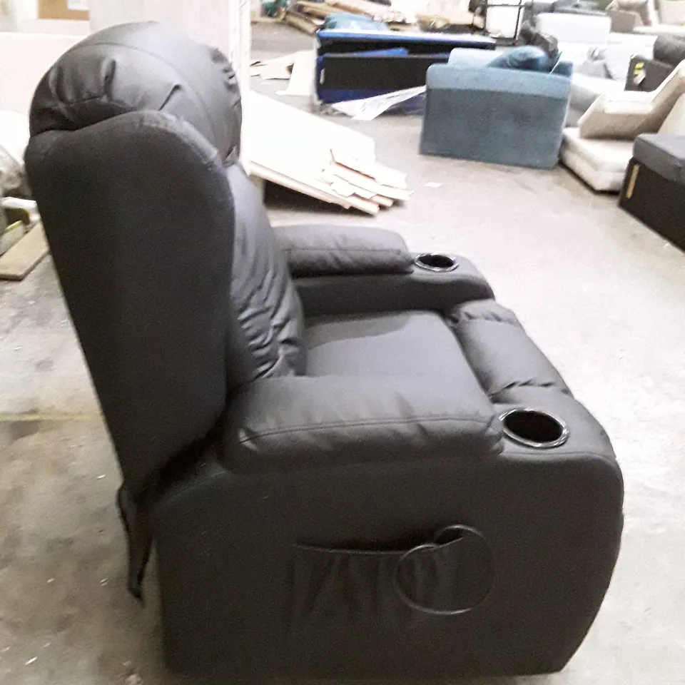 QUALITY DESIGNER ELECTRIC RECLINER ARMCHAIR WITH CUPHOLDERS - BLACK LEATHER