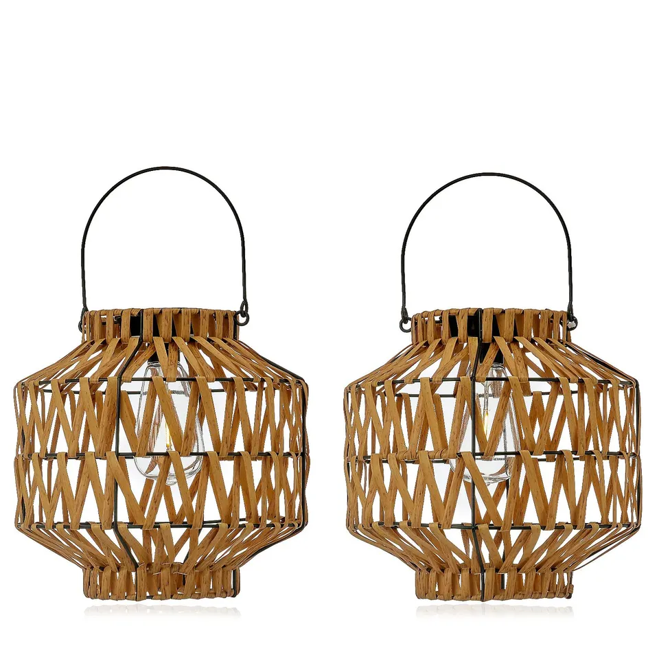 HOME STORIES SET OF 2 RATTAN LANTERNS