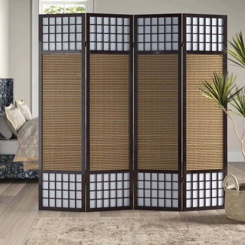 RYLAN BAMBOO AND RATTAN FOLDING SCREEN