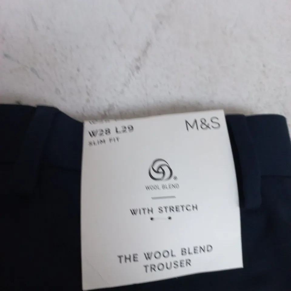M&S THE WOOL BLEND TROUSERS – NAVY, W28 L29, SLIM FIT