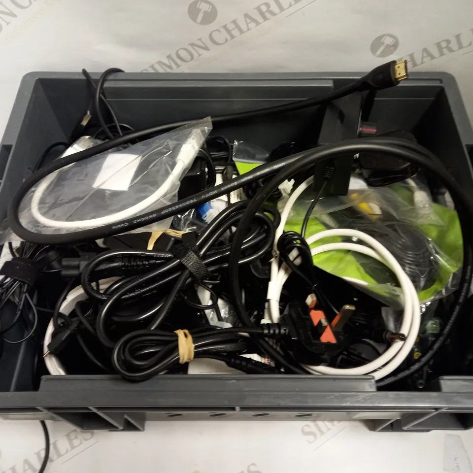 LARGE QUANTITY OF ELECTRICAL CABLES TO INCLUDE HDMI CABLES, ETHERNET CABLES, AC POWER ADAPTERS, ETC