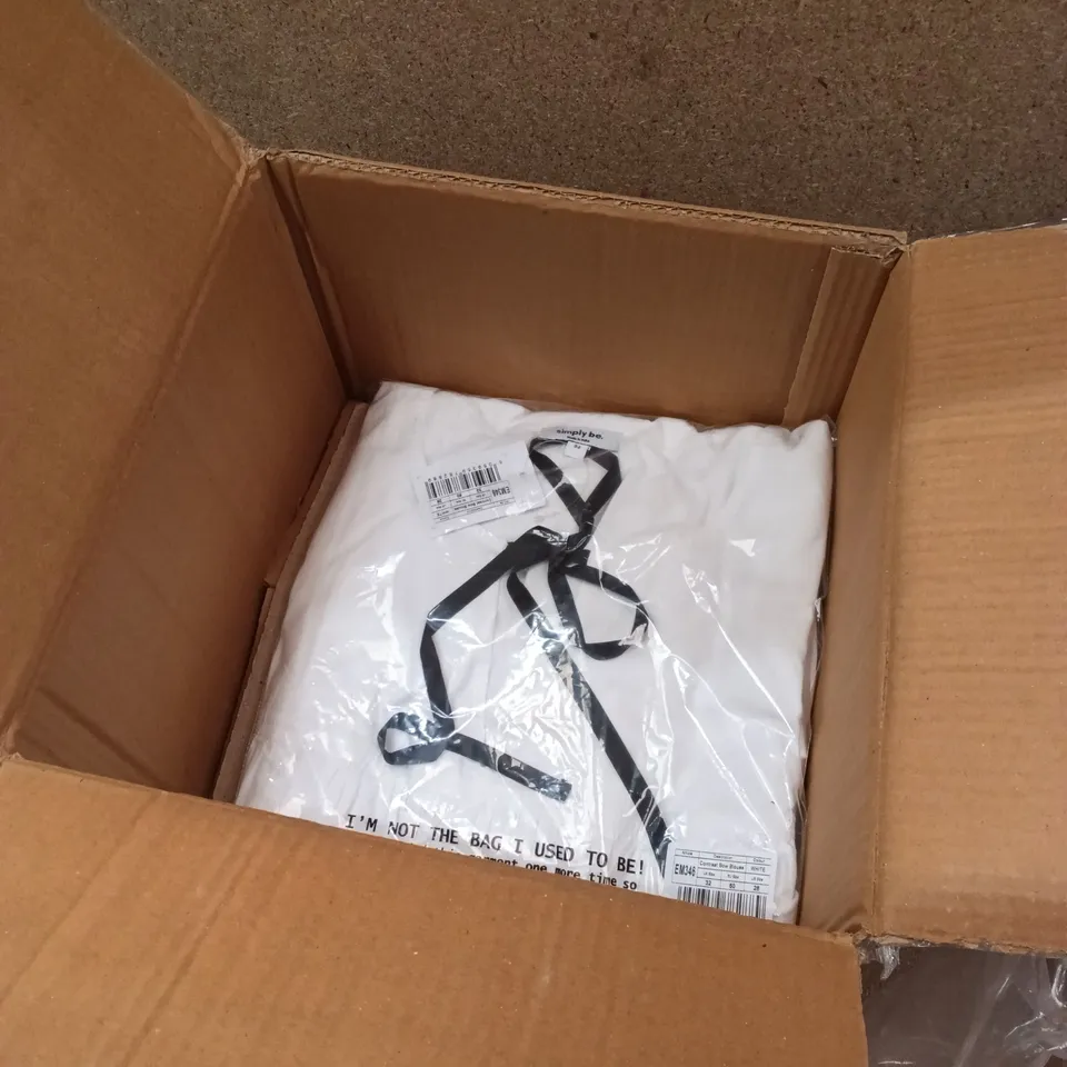 BOXED BRAND NEW APPROXIMATELY 2 SIMPLY BE CONTRAST BOW BLOUSE, WHITE, SIZE 32 (1 BOX)