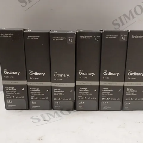 6 BOXED THE ORDINARY PRODUCTS TO INCLUDE 3 SERUM FOUNDATION, 3 COVERAGE FOUNDATION
