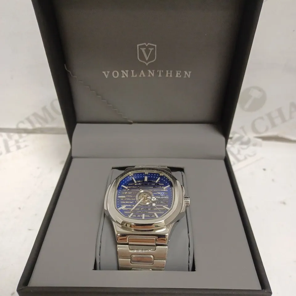 MENS VONLANTHEN AUTOMATIC WATCH – SKELETON DIAL – STAINLESS STEEL STRAP – GLASS EXHIBITION BACK CASE – NEW IN BOX
