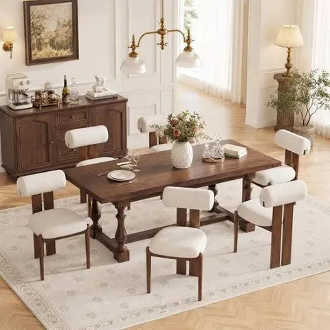 BOXED BEIGE DINING CHAIR WITH CUSHIONED BACK SUPPORT AND SOLID WOOD LEGS (SET OF 2)
