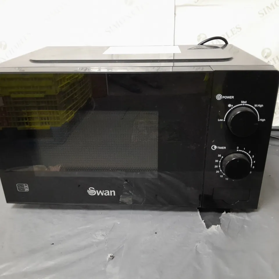 BOXED SWAN MICROWAVE OVEN 700 WATT BLACK - COLLECTION ONLY