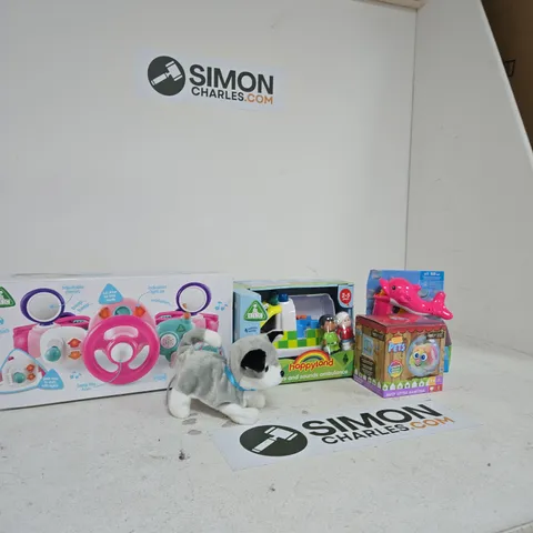 BOX OF APPROXIMATELY 10 ASSORTED TOYS INCLUDING ELC LIGHTS AND SOUNDS BUGGY DRIVER, ELC LIGHTS AND SOUNDS AMBULANCE AND PITTER PATTER PETS BUSY LITTLE HAMSTER