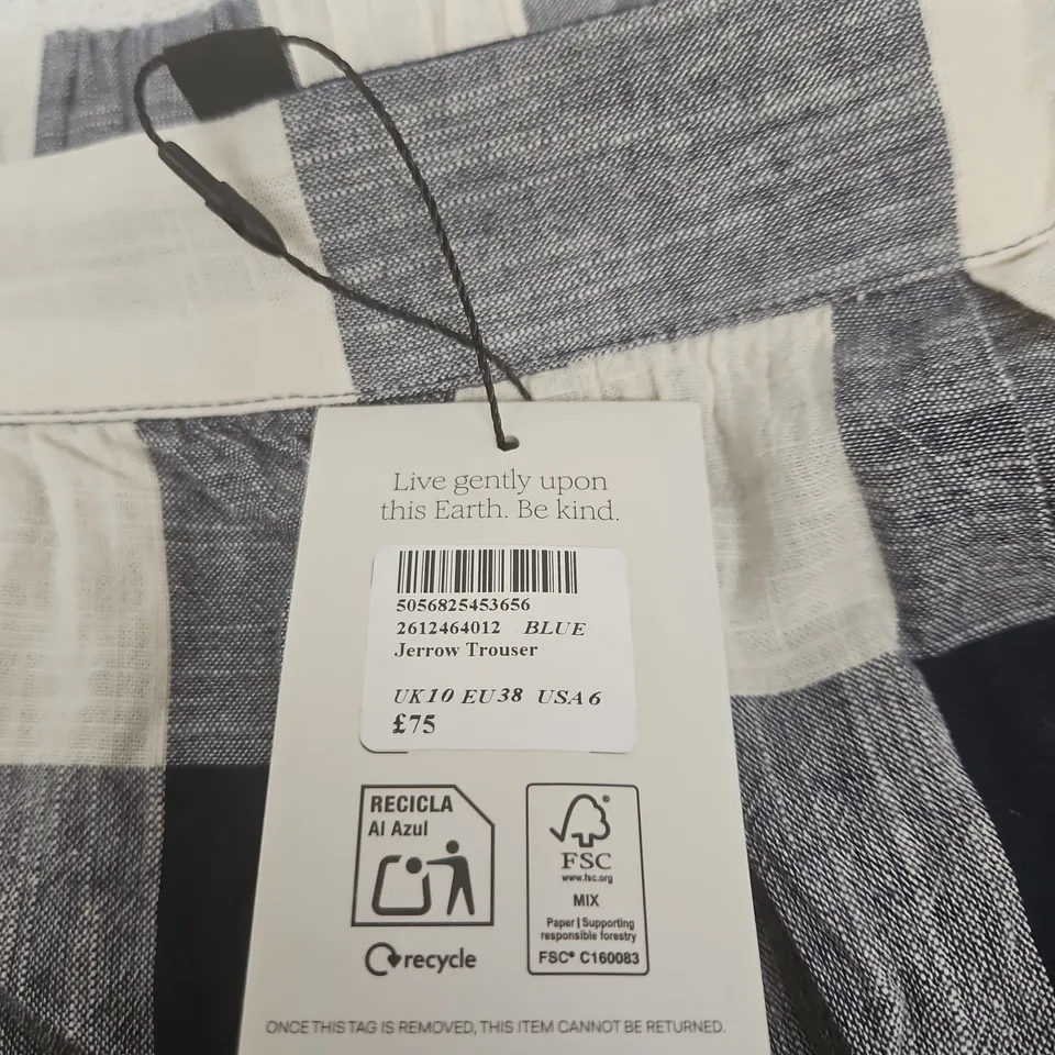 NOBODY'S CHILD BLUE CHECK JERROW TROUSER – UK 10 (EU 38, USA 6)