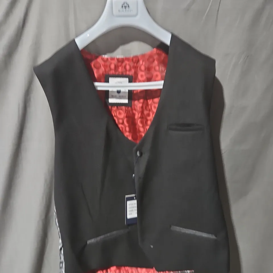 MARC DARCEY MEN'S BLACK SUIT JACKET WITH RED SATIN LINING AND WASIT COAT SIZE 44