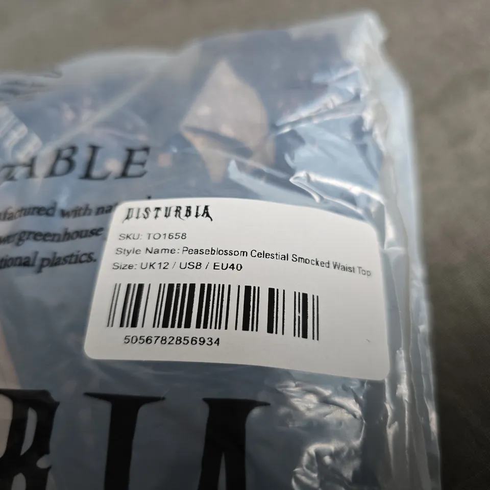 DISTURBIA PEASEBLOSSOM CELESTIAL SMOKED WAIST TOP – UK12 