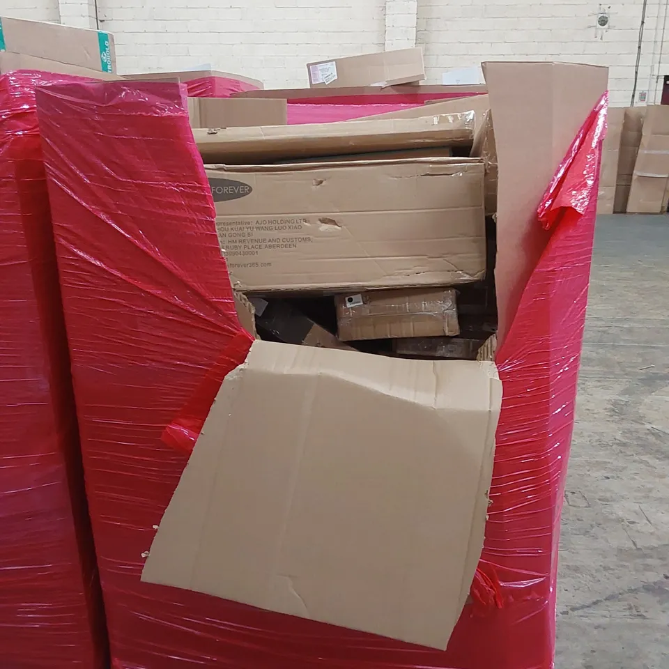 PALLET OF ASSORTED HOUSEHOLD ITEMS AND CONSUMER PRODUCTS TO INCLUDE; SHOWER MIXER, BOXED FURNITURE ETC 