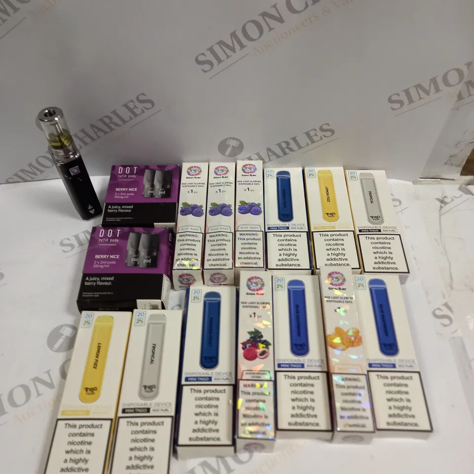 APPROXIMATELY 15 ASSORTED E-CIGARETTE PRODUCTS IN VARIOUS FLAVOURS