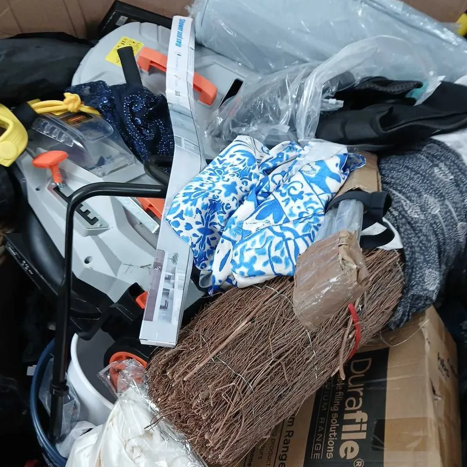 PALLET OF APPROXIMATELY 40 ASSORTED ITEMS TO INCLUDE LAWNMOWER, BRANDED CLOTHING, DVDS, ETC - COLLETCION ONLY