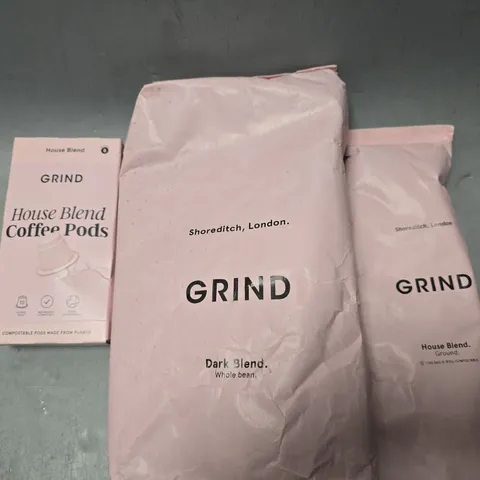 APPROXIMATELY 7 ASSORTED DRINKS ITEMS TO INCLUDE - GRIND HOUSE BLEND , GRIND DARK BLEND ETC