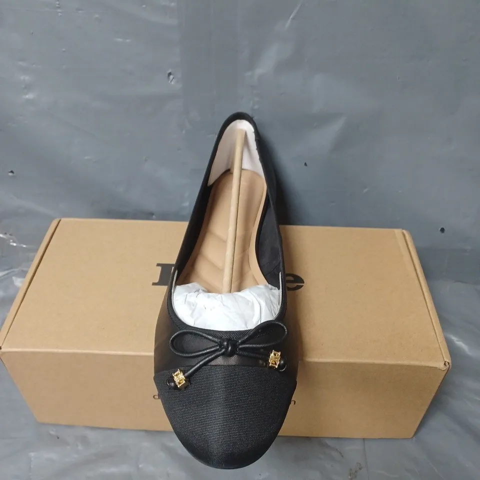 BOXED DUNE BLACK LETHER CHARM TRIM BALLET SHOES - SIZE 41