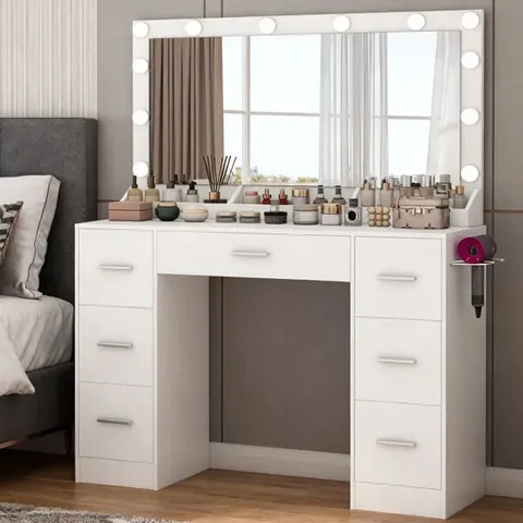 BOXED DRESSING TABLE WITH LARGE MIRROR AND 12 LED LIGHTS (2 BOXES)