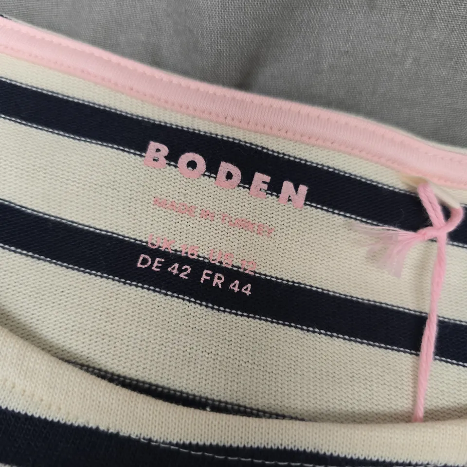 BODEN BRETON STRIPE TOP – NAVY & CREAM, PINK TRIM, UK 16
