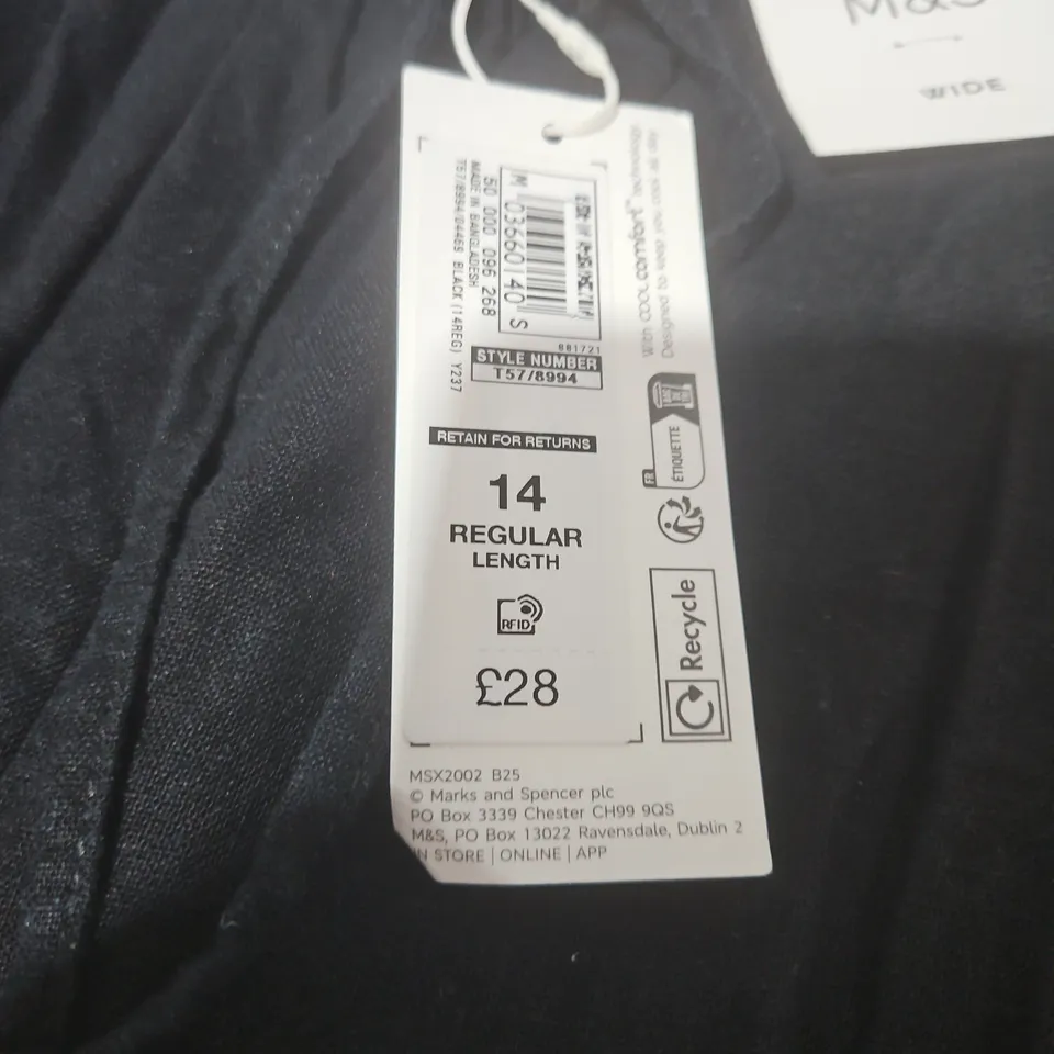 M&S WIDE TROUSERS IN BLACK - 14 REG
