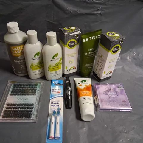 APPROXIMATELY 20 ASSORTED HEALTH AND BEAUTY PRODUCTS TO INCLUDE; BULLDOG, ESTRID, DR ORGANIC AND SALT OF THE EARTH