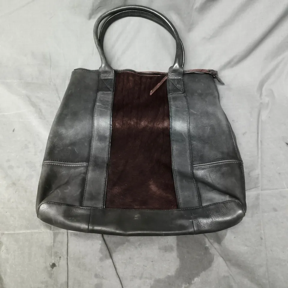 ALLSAINTS TOTE BAG – BLACK LEATHER WITH FUR PANEL (ORIGIN INDIA)