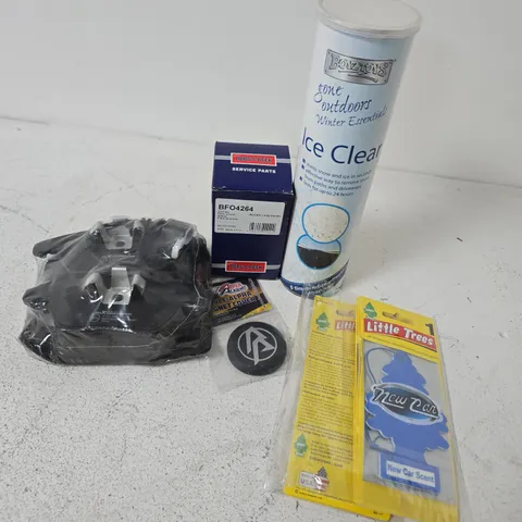 APPROXIMATELY 10 ASSORTED VEHICLE PARTS & ACCESSORIES TO INCLUDE BRAKE PADS, OIL FILTER, LITTLE TREES CAR AIR FRESHENERS, ETC