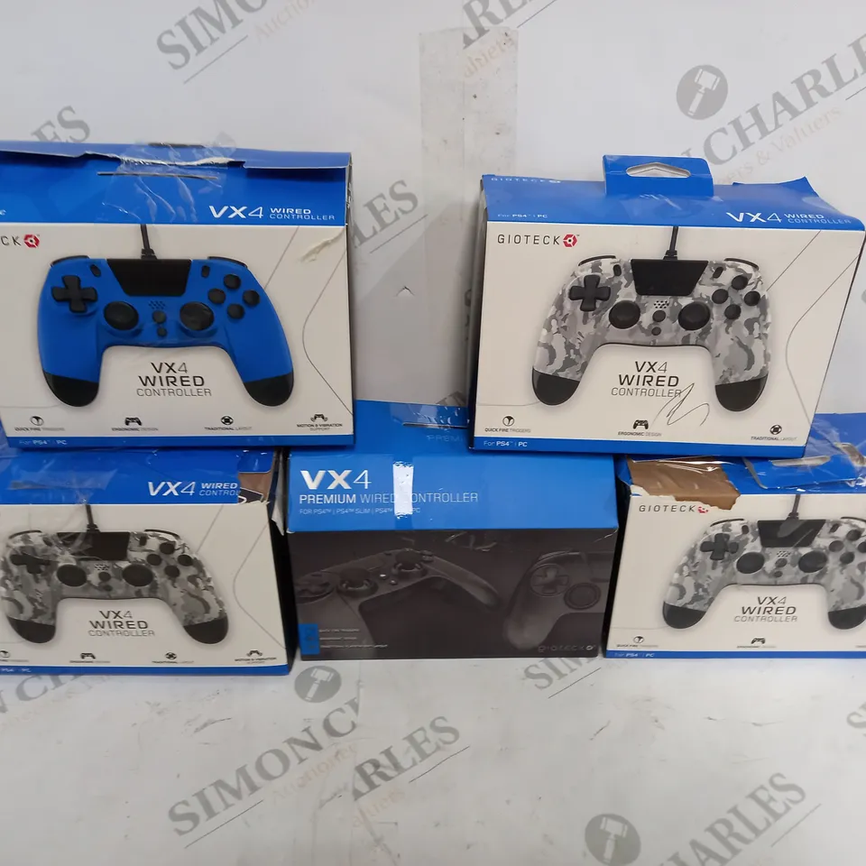 ASSORTMENT OF FIVE BOXED VX4 WIRED CONTROLLERS FOR PS4