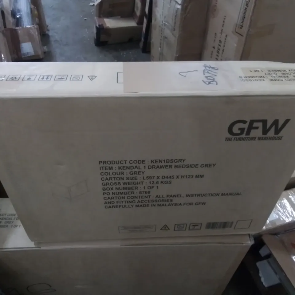 BOXED GFW KENDAL 1 DRAWER BEDSIDE TABLE IN GREY - KEN1BSGRY