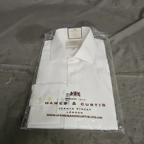HAWES & CURTIS CLASSIC FIT PIQUE NON-IRON SEMI CUTAWAY COLLAR SINGLE CUFF SHIRT IN WHITE SIZE 16.5/34