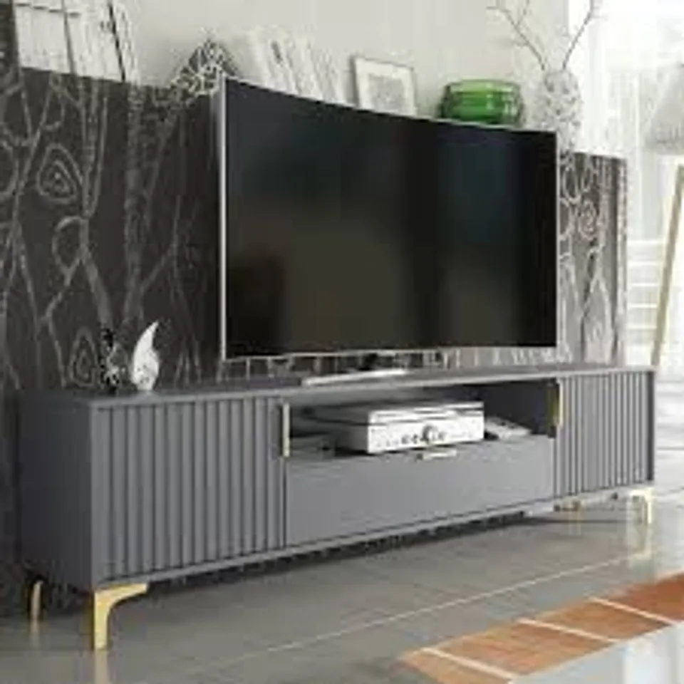 BOXED 200CM LOFT RETRO NOVALLEIGH TV UNIT STAND VINTAGE CABINET CUPBOARD (2 BOXES)