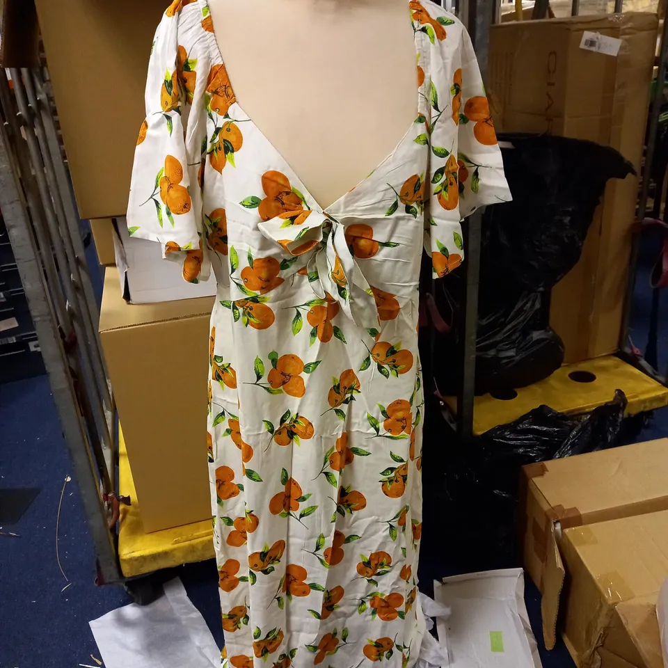 ORANGE PRINT MIDI DRESS SIZE 16