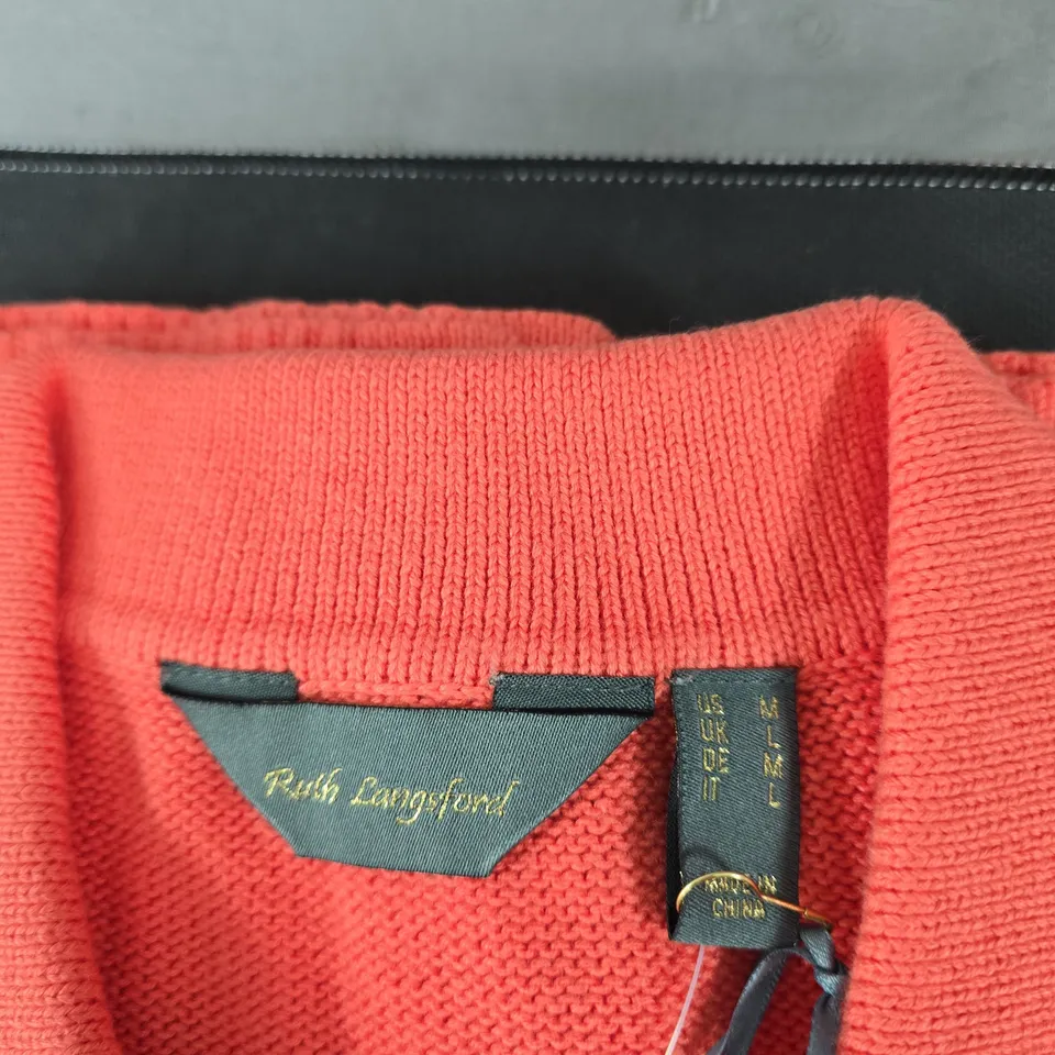 RUTH LANGSFORD FASHION PINK KNITTED POLO-NECK TOP, UK M