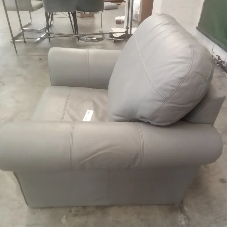 QUALITY DESIGNER ARMCHAIR - GREY LEATHER 