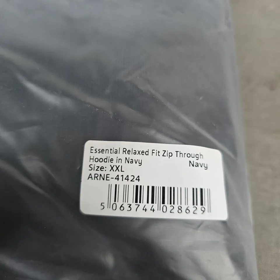 ARNE ESSENTIAL RELAXED FIT ZIP THROUGH HOODIE – NAVY – UK XXL