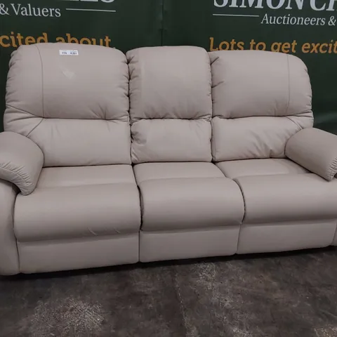 QUALITY BRITISH DESIGNER G PLAN MINSTRAL THREE SEATER SOFA CAMBRIDGE STONE LEATHER 