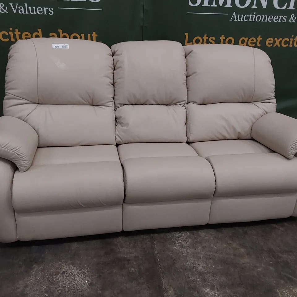 QUALITY BRITISH DESIGNER G PLAN MINSTRAL THREE SEATER SOFA CAMBRIDGE STONE LEATHER 