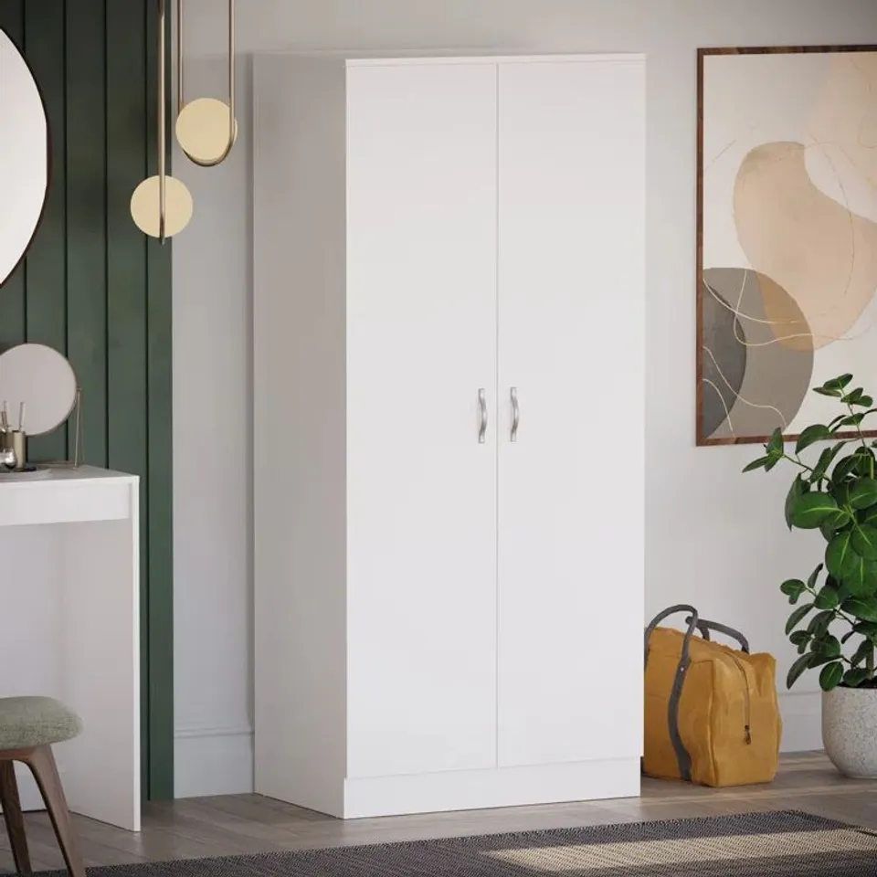 BOXED MAYBERY 2 DOOR MANUFACTURED WOOD WARDROBE - WHITE (2 BOXES)