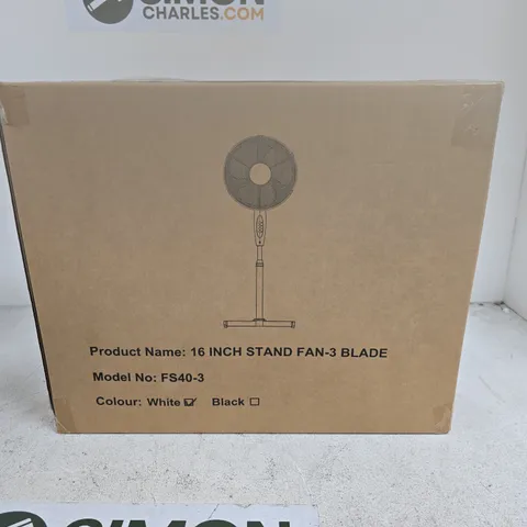16" WHITE STAND FAN 3 BLADE BOXED