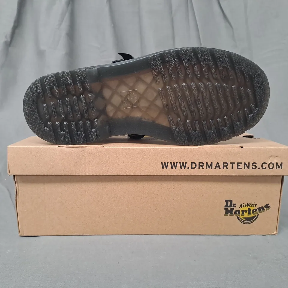 BOXED PAIR OF DR MARTENS MACCY II J SHOES IN GLOSSY BLACK UK SIZE 3