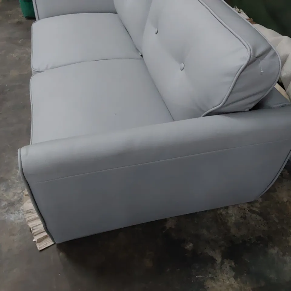 DESIGNER TWO SEATER SOFA LIGHT GREY LEATHER 
