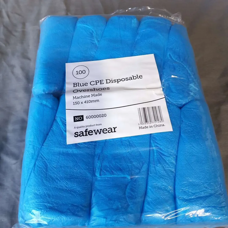 BOX OF 2,000(20X100) SAFE WEAR BLUE CPE DISPOSABLE OVERSHOES MACHINE MADE 