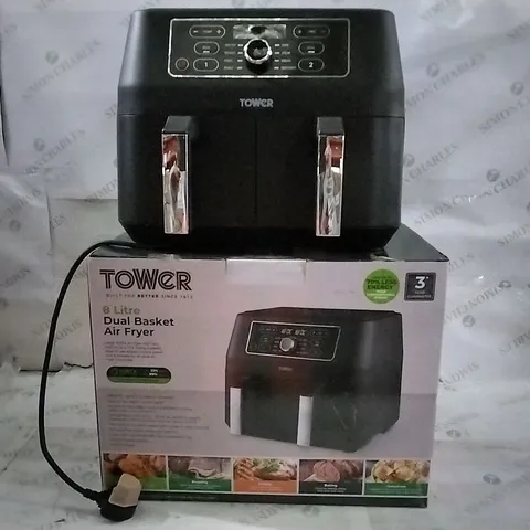 BOXED TOWER 8 LITRE DUAL BASKET AIR FRYER 
