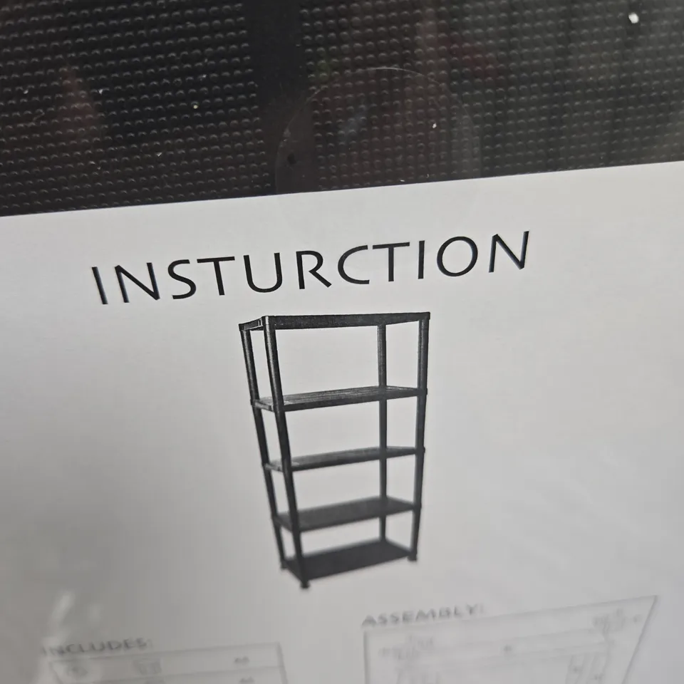 BLACK PLASTIC 4-SHELF STORAGE RACK