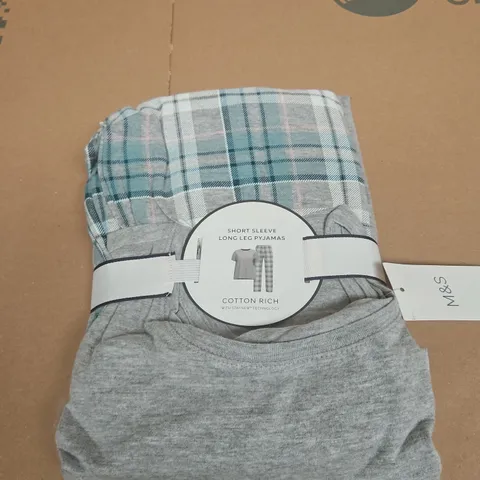 M&S COTTON RICH SHORT SLEEVE LONG LEG PYJAMAS – UK SIZE 12-14 (M)