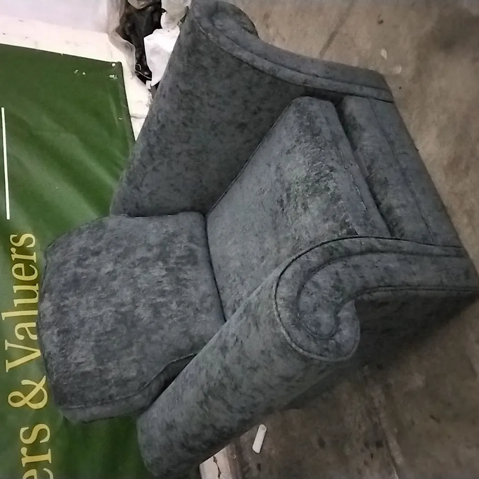 QUALITY DESIGNER DARK GREY PLUSH FABRIC ARMCHAIR